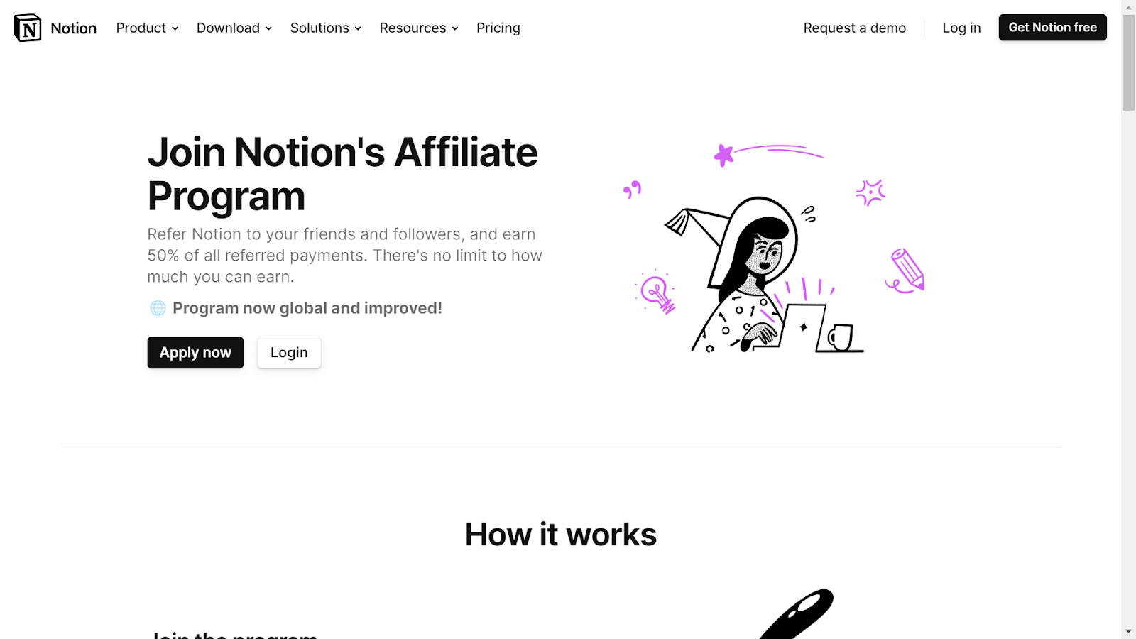 Screenshot from Notion affiliate program landing page.