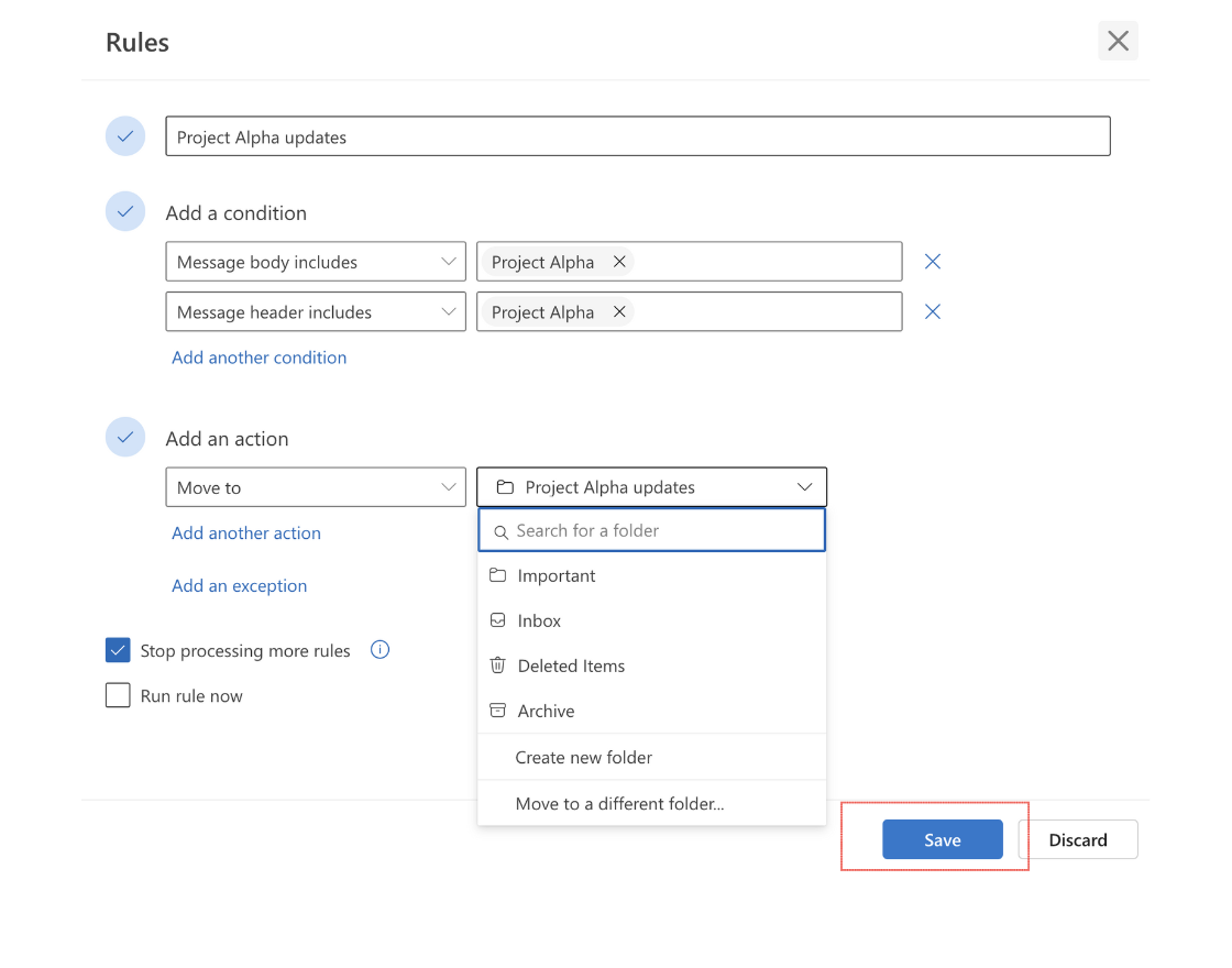 Saving filter in Outlook