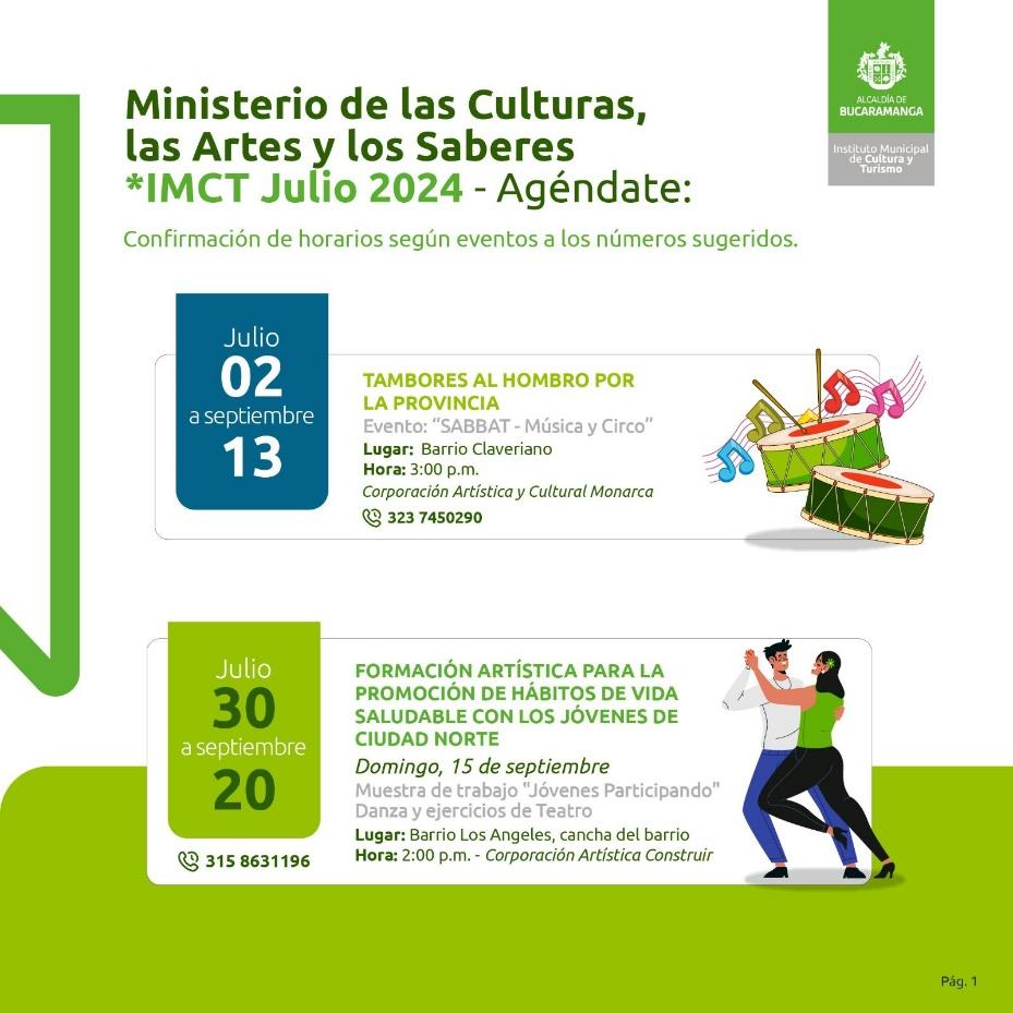 Conozca la programación de los proyectos concertados IMCT – Ministerio de Cultura, de julio
