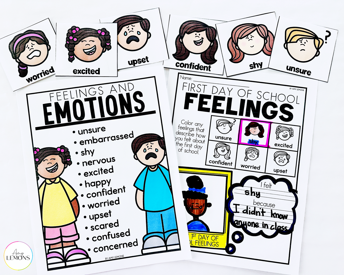 Feelings and emotions poster and first day of school feelings printable to accompany the book Chrysanthemum.