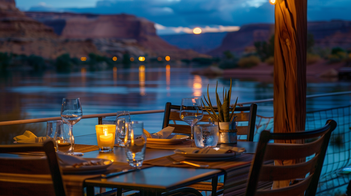 A romantic table set up for couples at a restaurant in Arizona