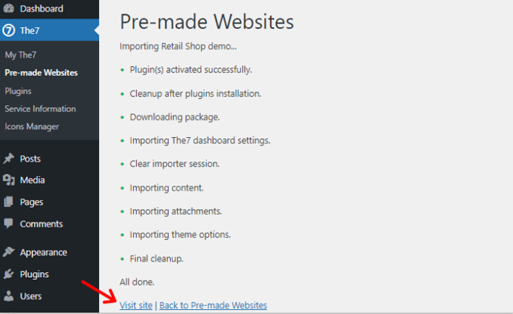 Click on the visit site 