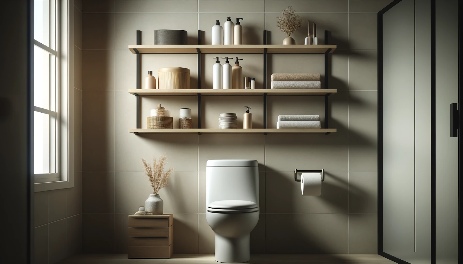 image showcasing shelves above the toilet in a bathroom