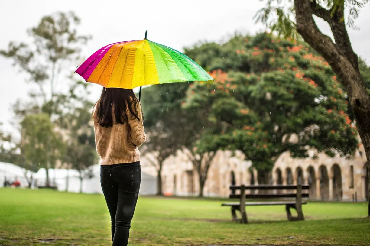 Fake Girl DP for Instagram holding a multicoloured umbrella