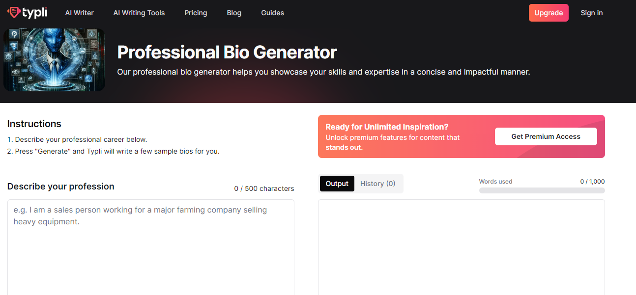 Typli.AI Professional Bio Generator