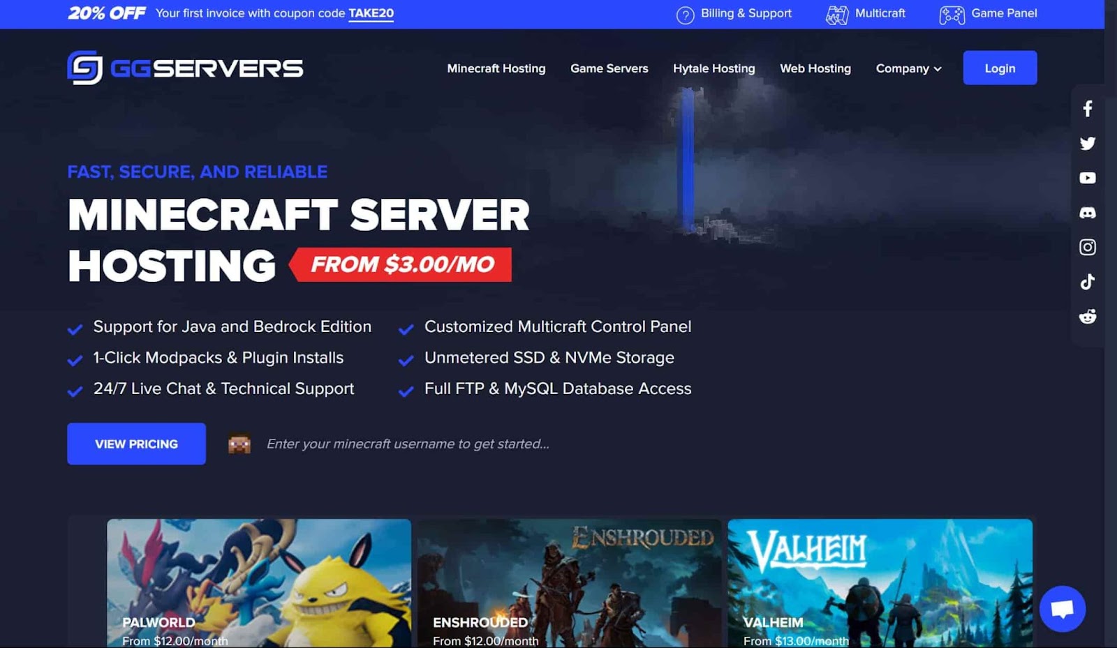 Screenshot of GGServers website