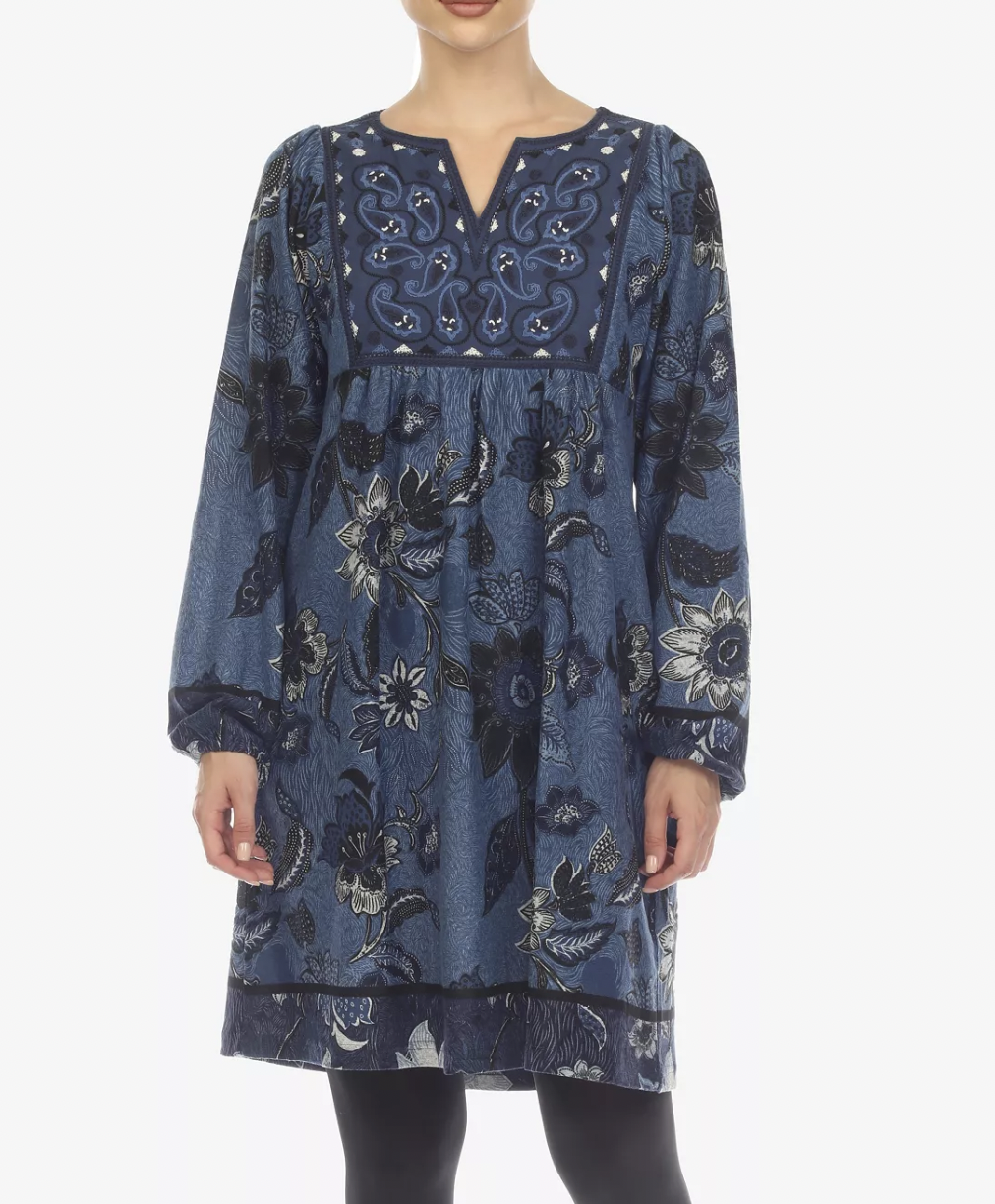 WHITE MARK Paisley Flower Embroidered Sweater Dress at Macy’s