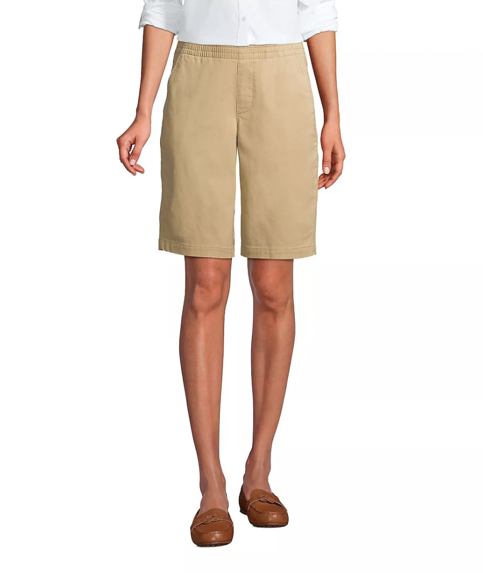 LANDS' END Taille mi-haute élastique à enfiler 12" Bermuda chino