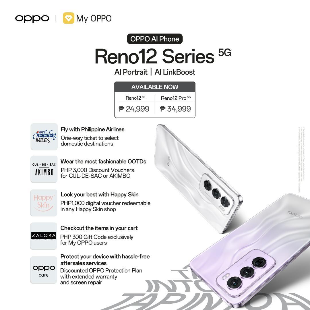 Get your OPPO Reno12 Series 5G today and redeem exclusive MyOPPO App treats and device protection with OPPO Care