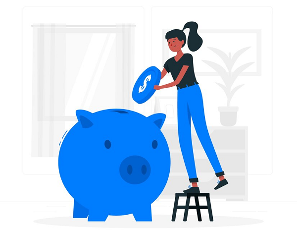 Illustration: Woman inserting coin on pig money | FintechZoom