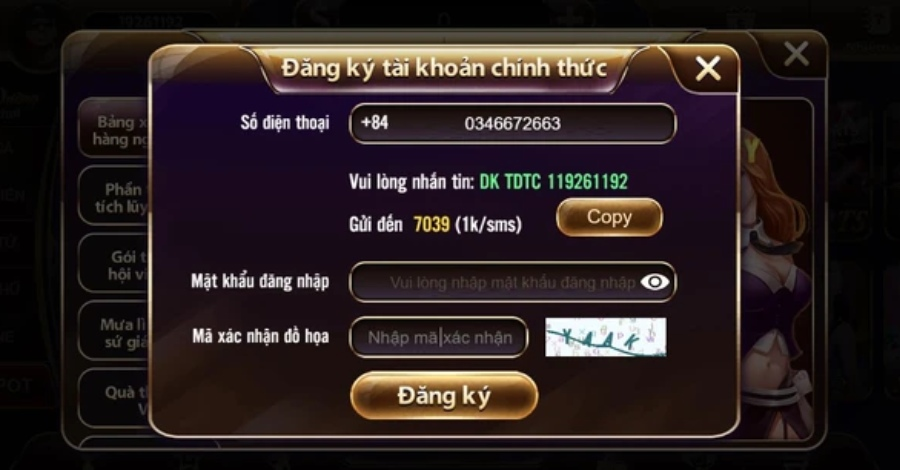 Điền thông tin cần thiết để đăng ký tdtc