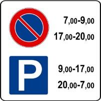 Road sign when parking is free and when it is prohibited