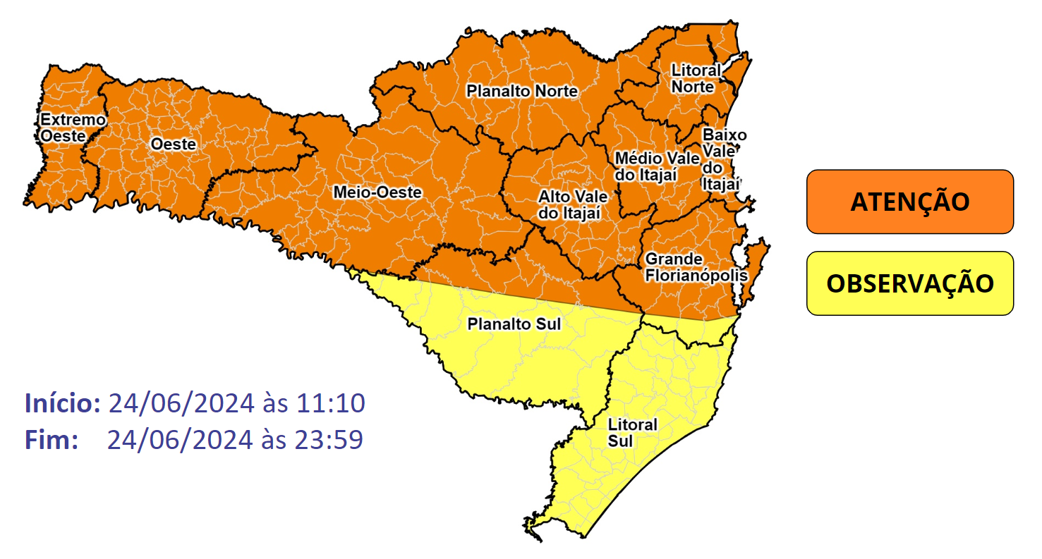 Santa Catarina,Extremo Oeste,Grande Florianópolis,mapa meteorológico,Defesa Civil,Abelardo Luz,Bom Retiro,Vidal Ramos,Taió,Barragem Oeste,Secretaria de Estado da Proteção e Defesa Civil,SMS,CEP