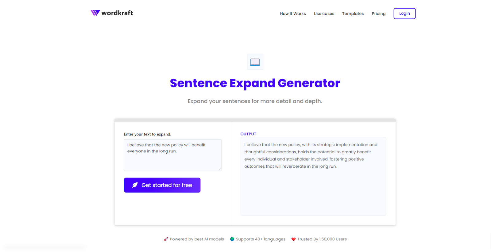 Wordkraft.ai Sentence Expand Generator