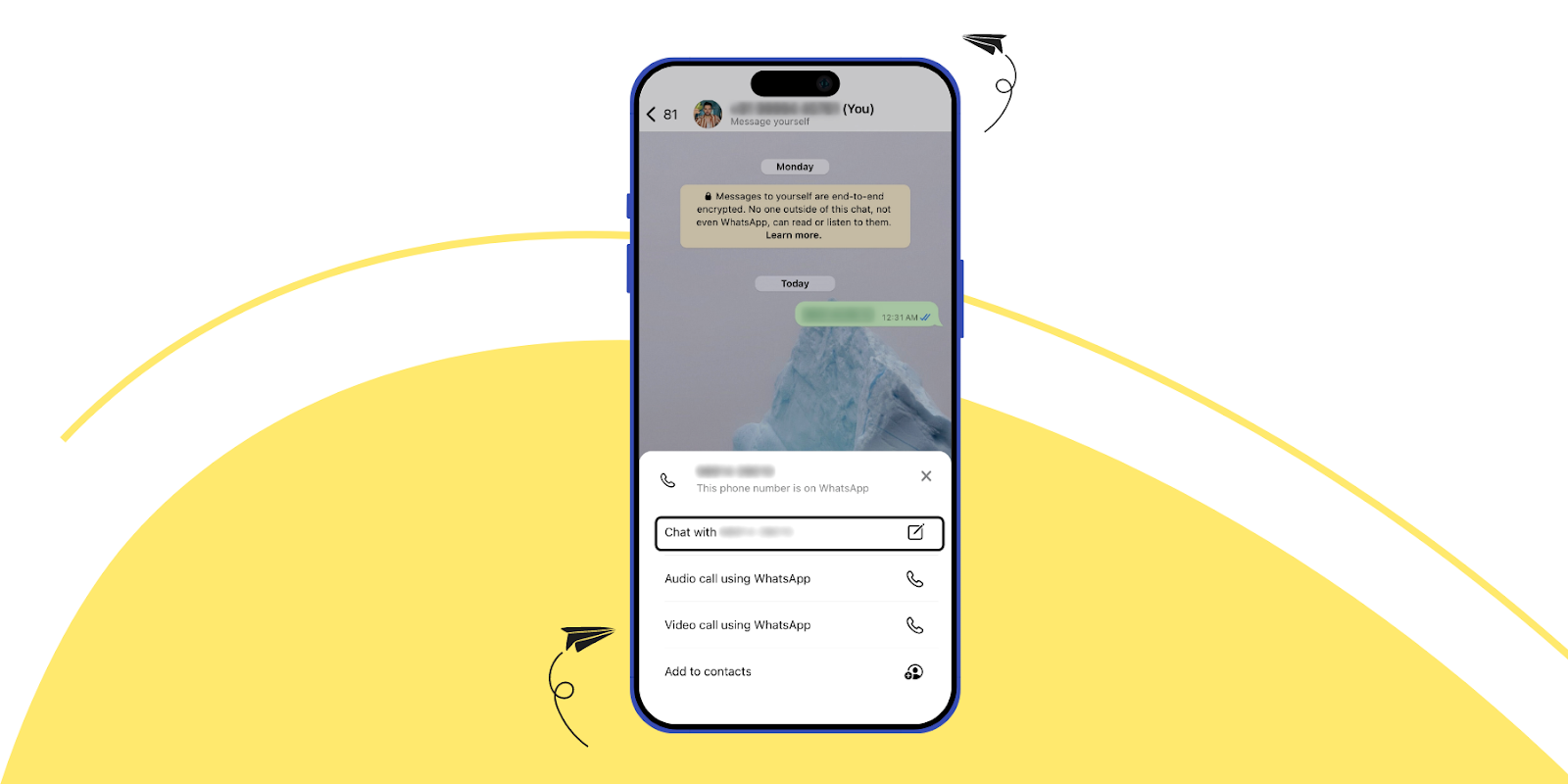 chat with option to message on WhatsApp without saving number