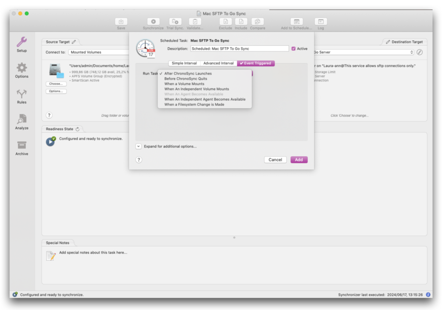 Mac to SFTP sync settings