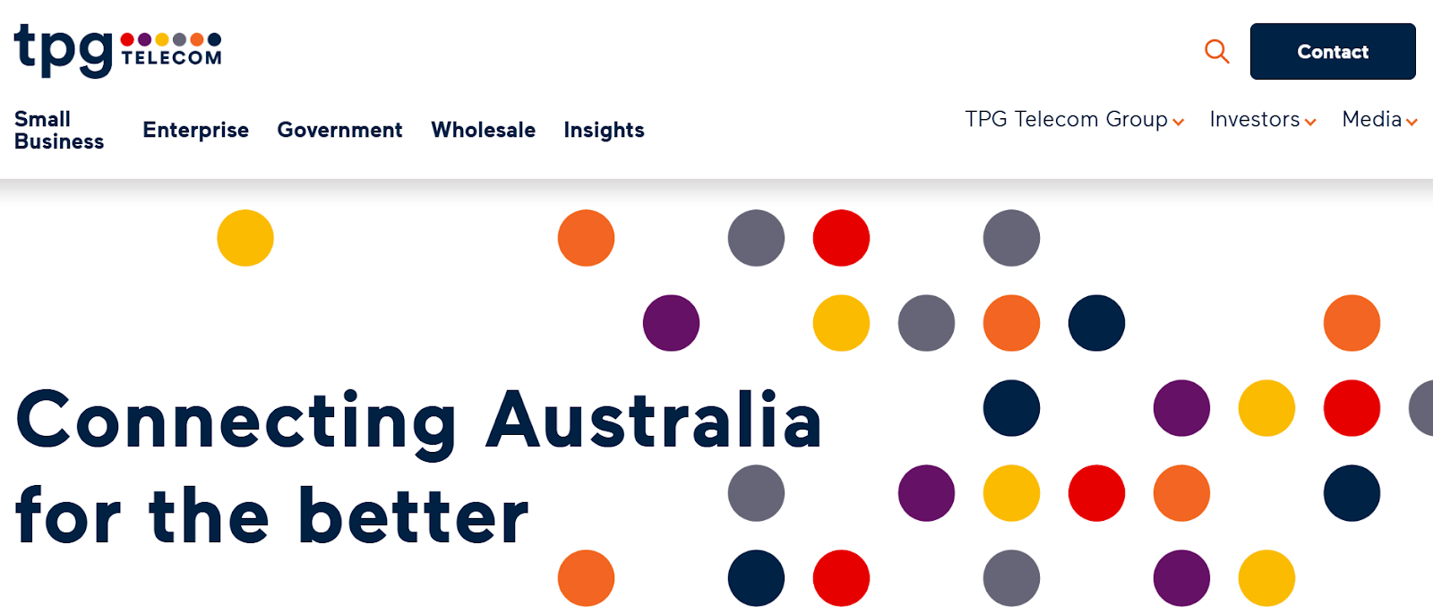 TPG Telecom website snapshot highlighting the services it offers.