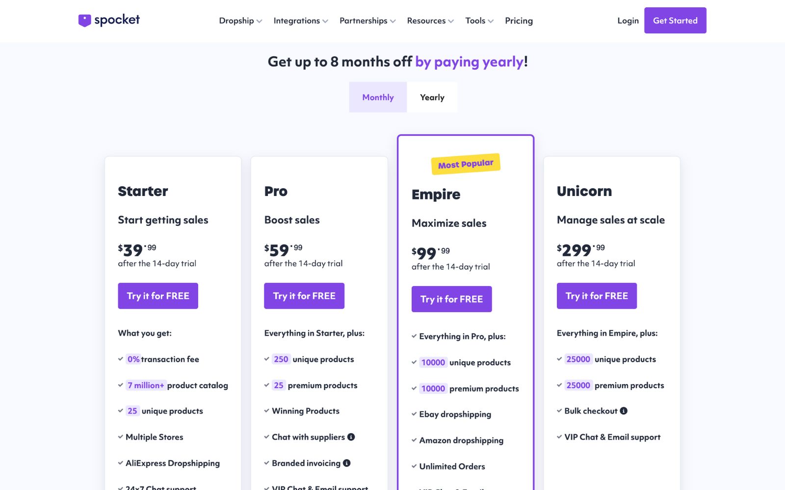 Spocket Pricing Plans