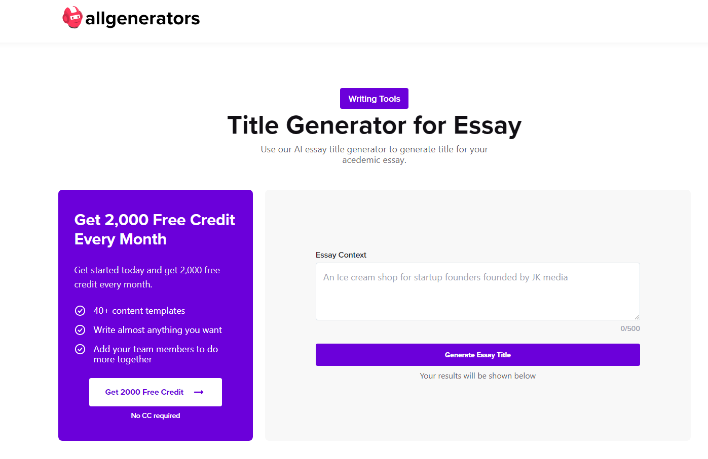 AllGenerators AI’s Title Generator for Essay