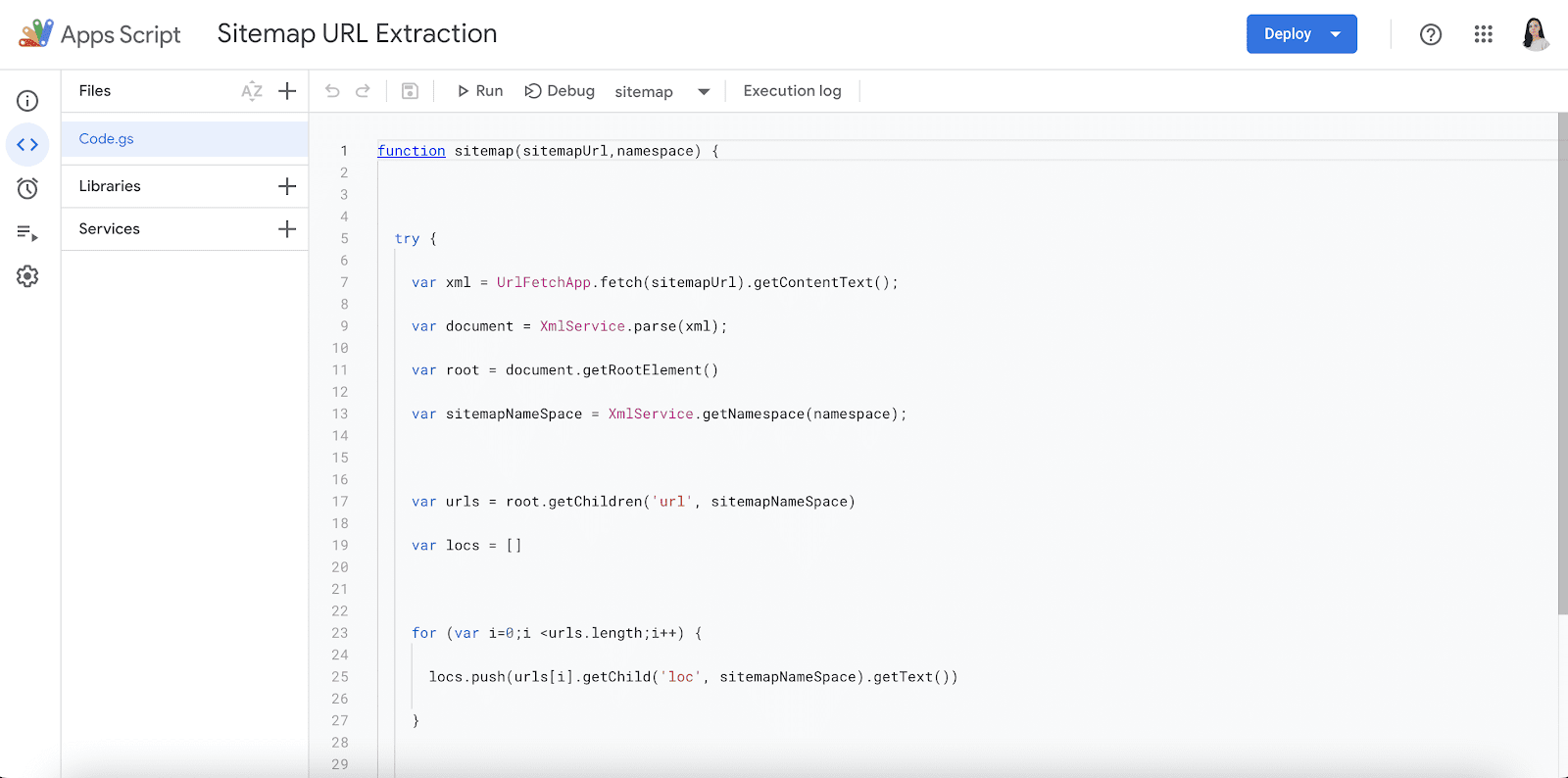 Éditeur de script dans Google Sheets