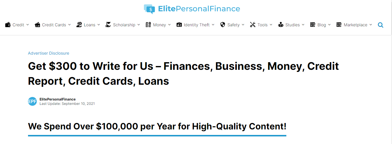 Elite Personal Finance - Write for Us Program