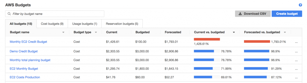 AWS Budgets Report 