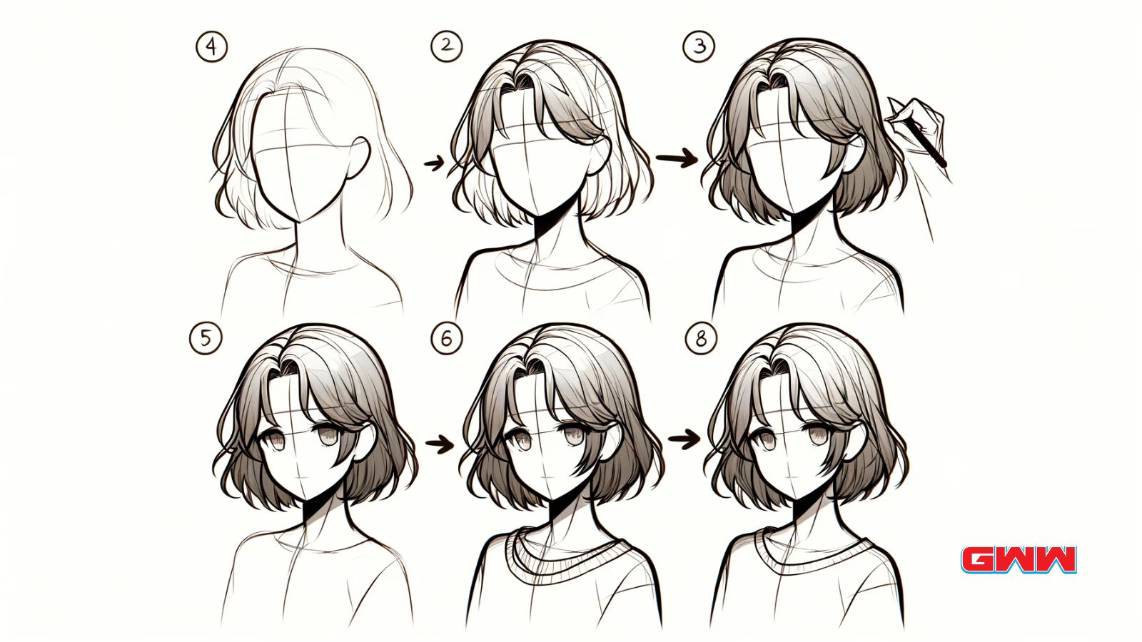 Beginner-friendly anime girl hair drawing step-by-step process