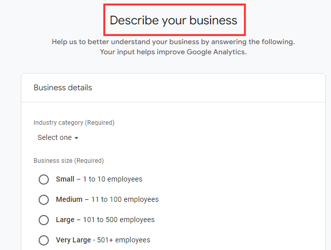 Setup Ga4 business details 