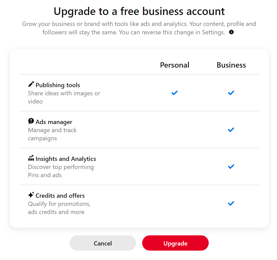 Compariosn between Personal and Business Pinterest account
