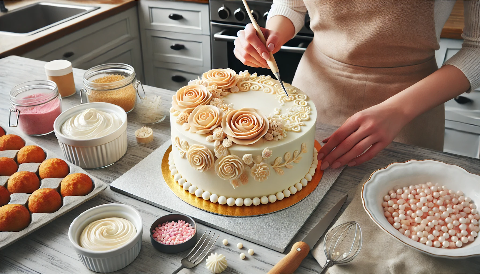 Finalizing the Two-Tier Rose Cake