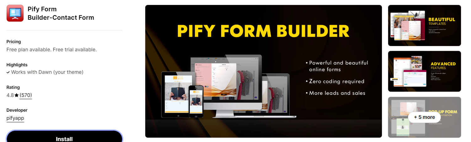 Pify Form builder, one of the best form builder for Shopify