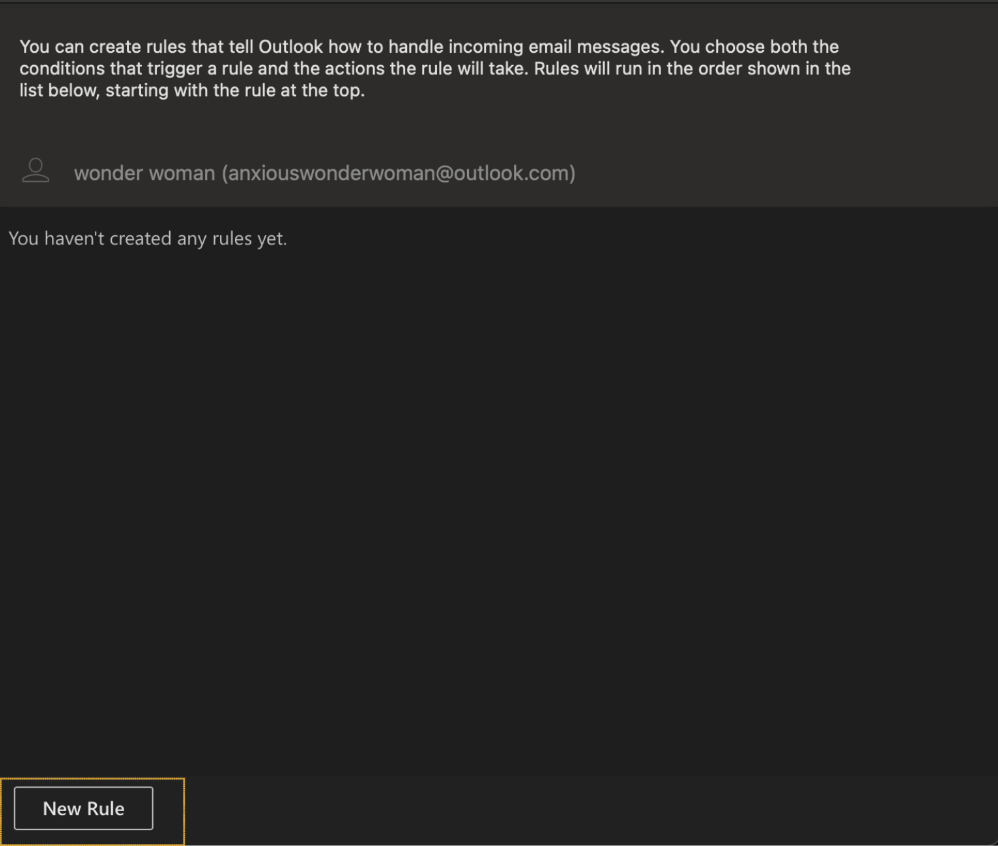 creating a new rule in outlook desktop 