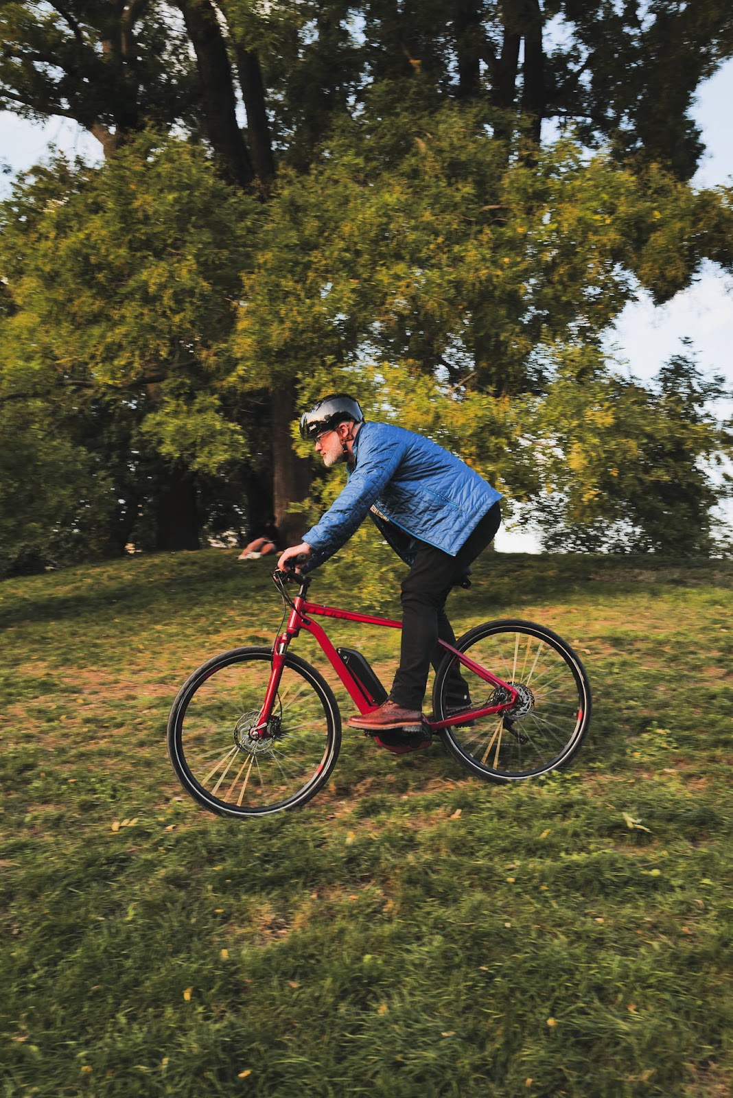 Cyclist out on his speed bike refurbished .