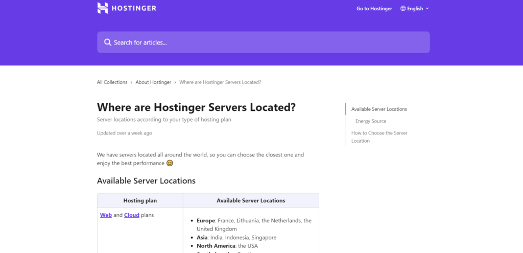 hostinger data location