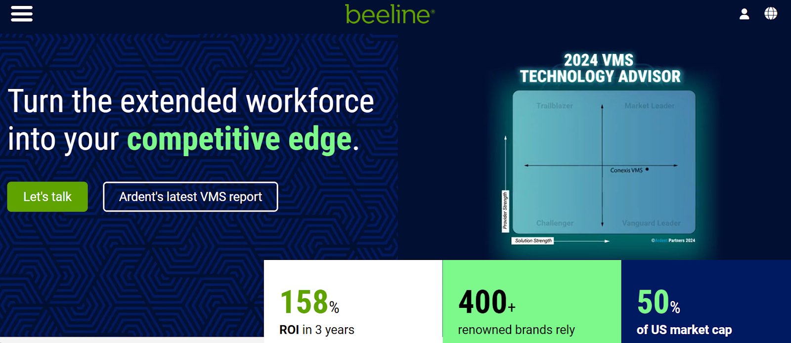Beeline website snapshot highlighting the services it offers.