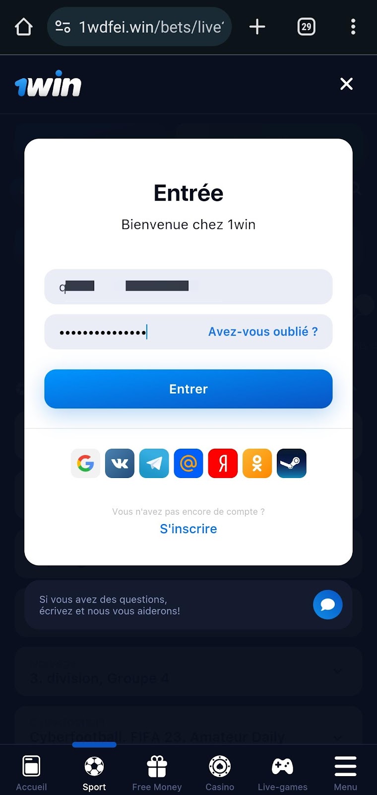 Connexion à 1win Côte d'ivoire