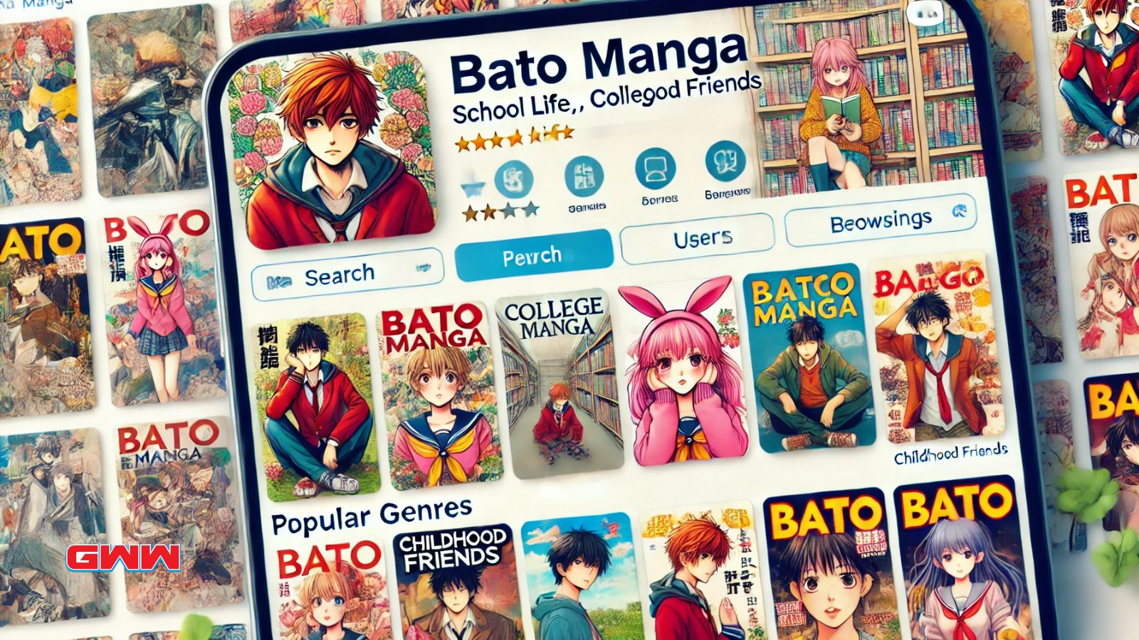 User-friendly Bato Manga interface with search bar and genre categories