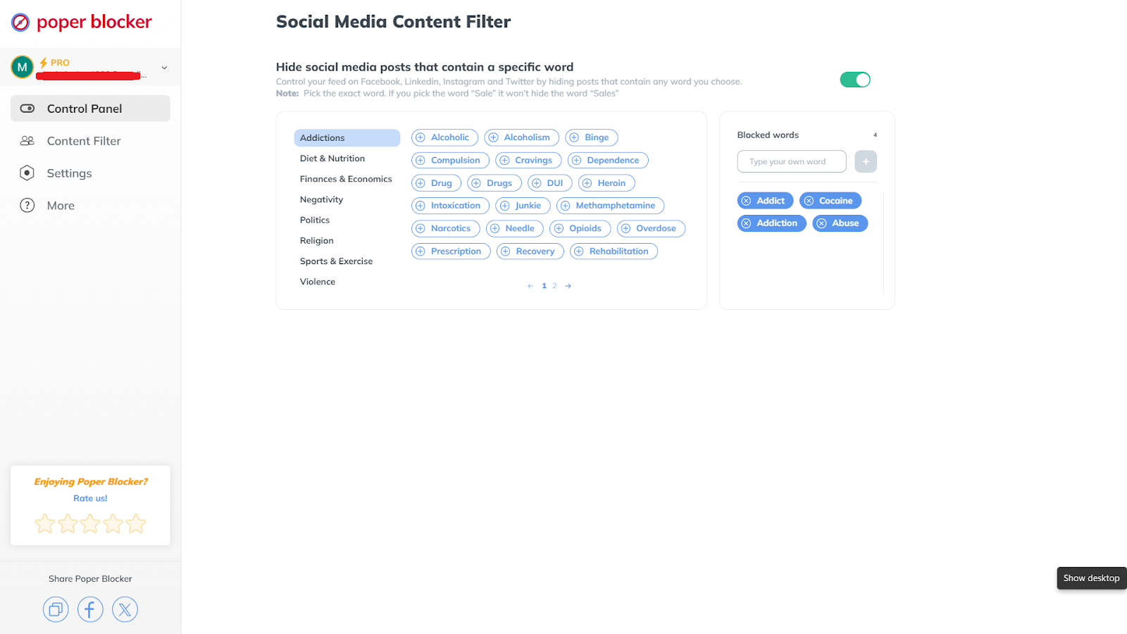 social media content filter