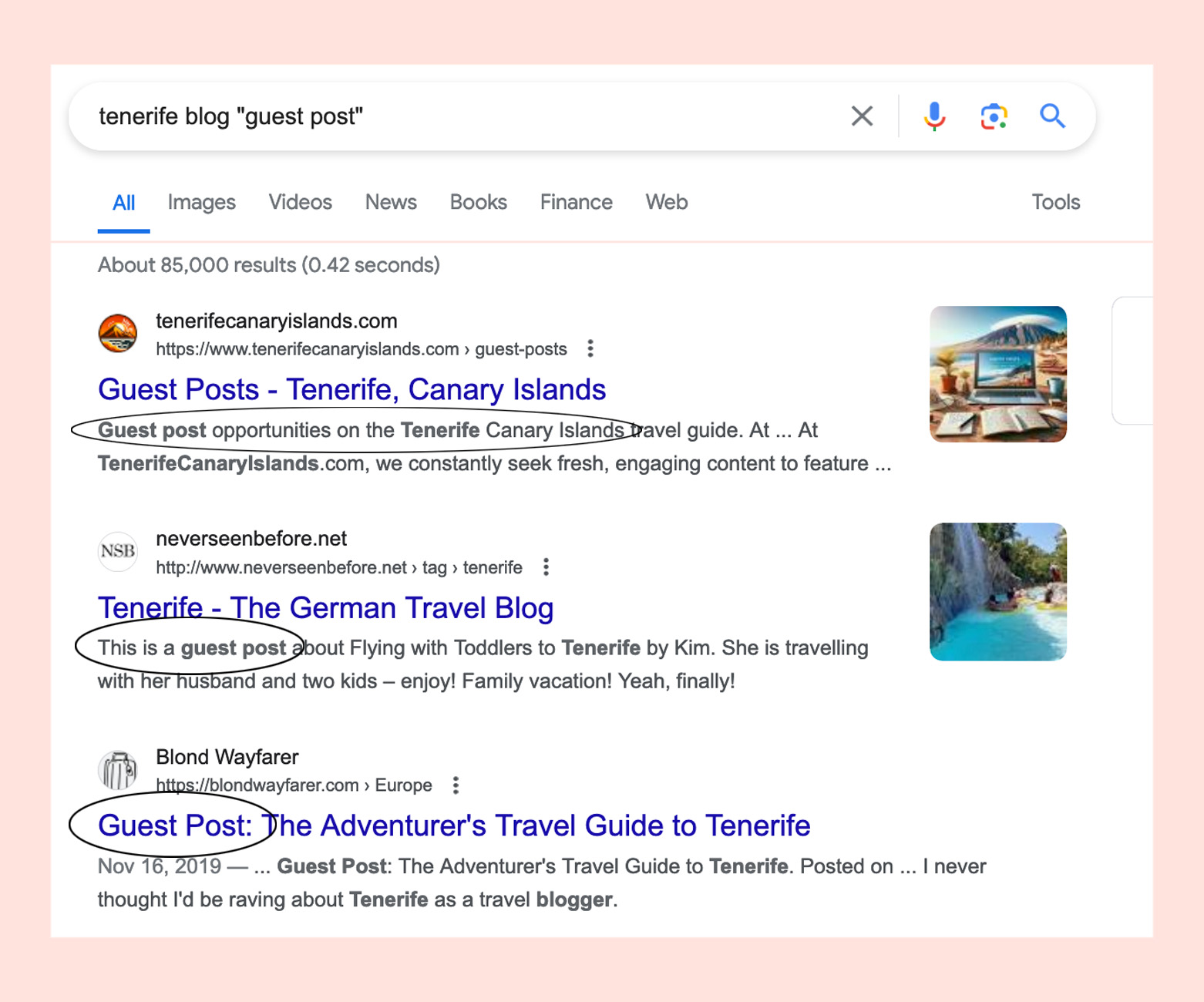 Screenshot of sites that accept travel guest posts