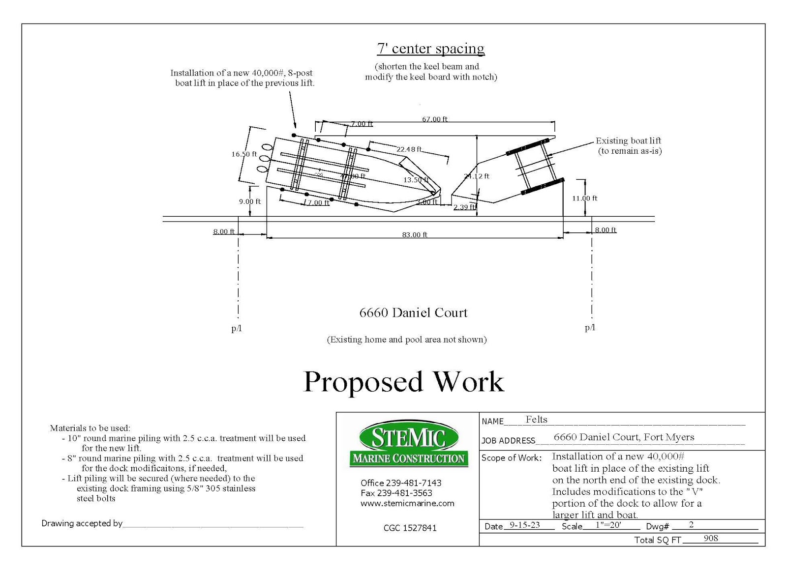 Layout of the existing dock