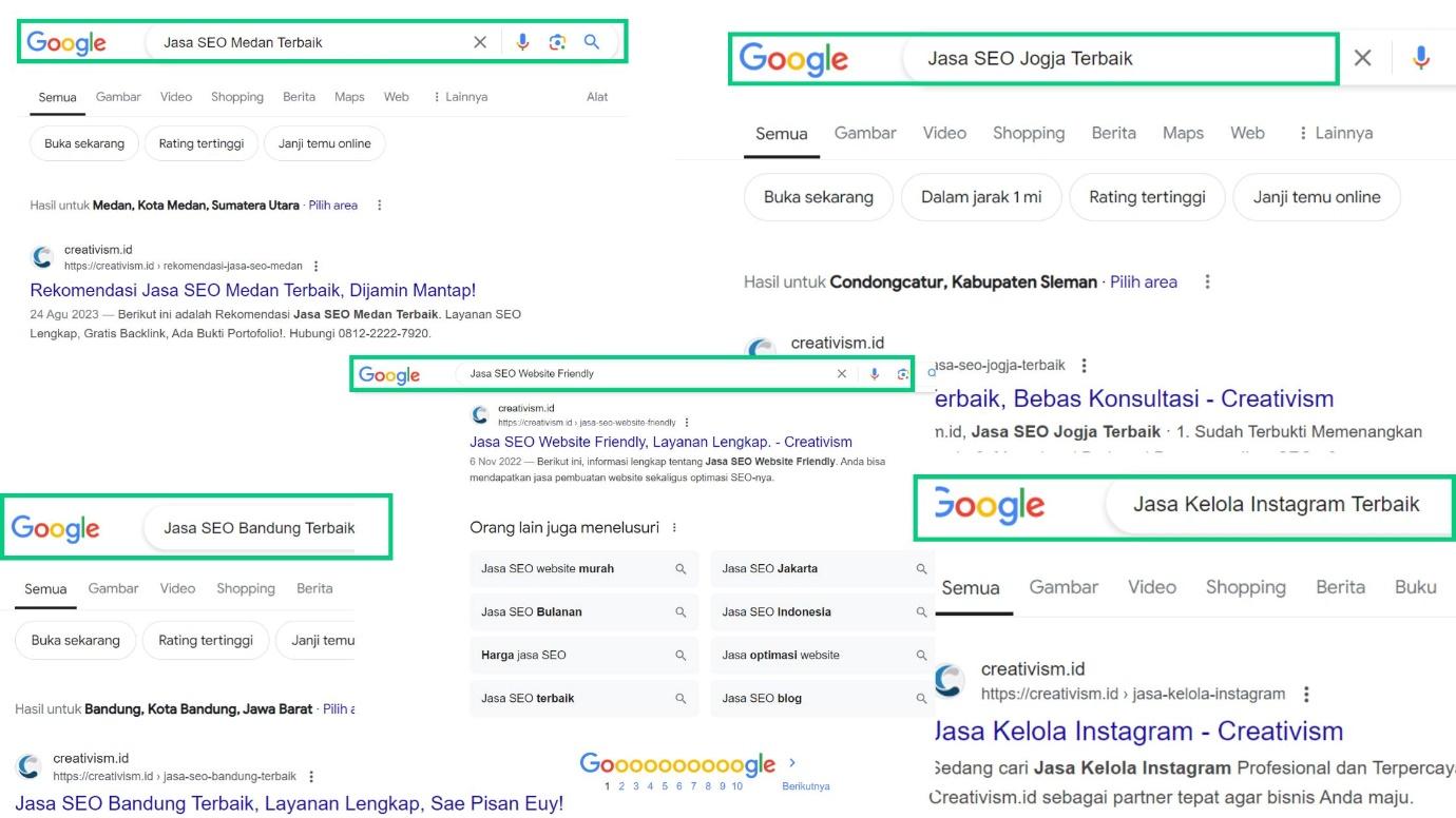 Hasil Optimasi Website Agency SEO Creativism