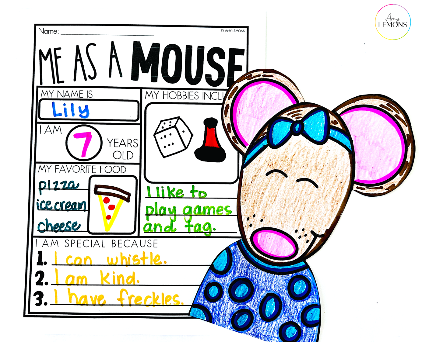 Mouse directed drawing and Me as Mouse writing craft for kids to go with the book Chrysanthemum