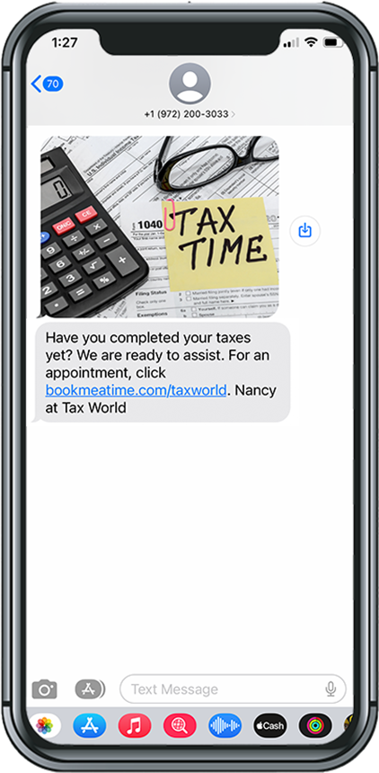 tax time reminder text message example