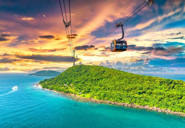 Premium Photo | View of longest cable car ride in the world, Phu Quoc  island, Vietnam, sunset sky. Below is seascape