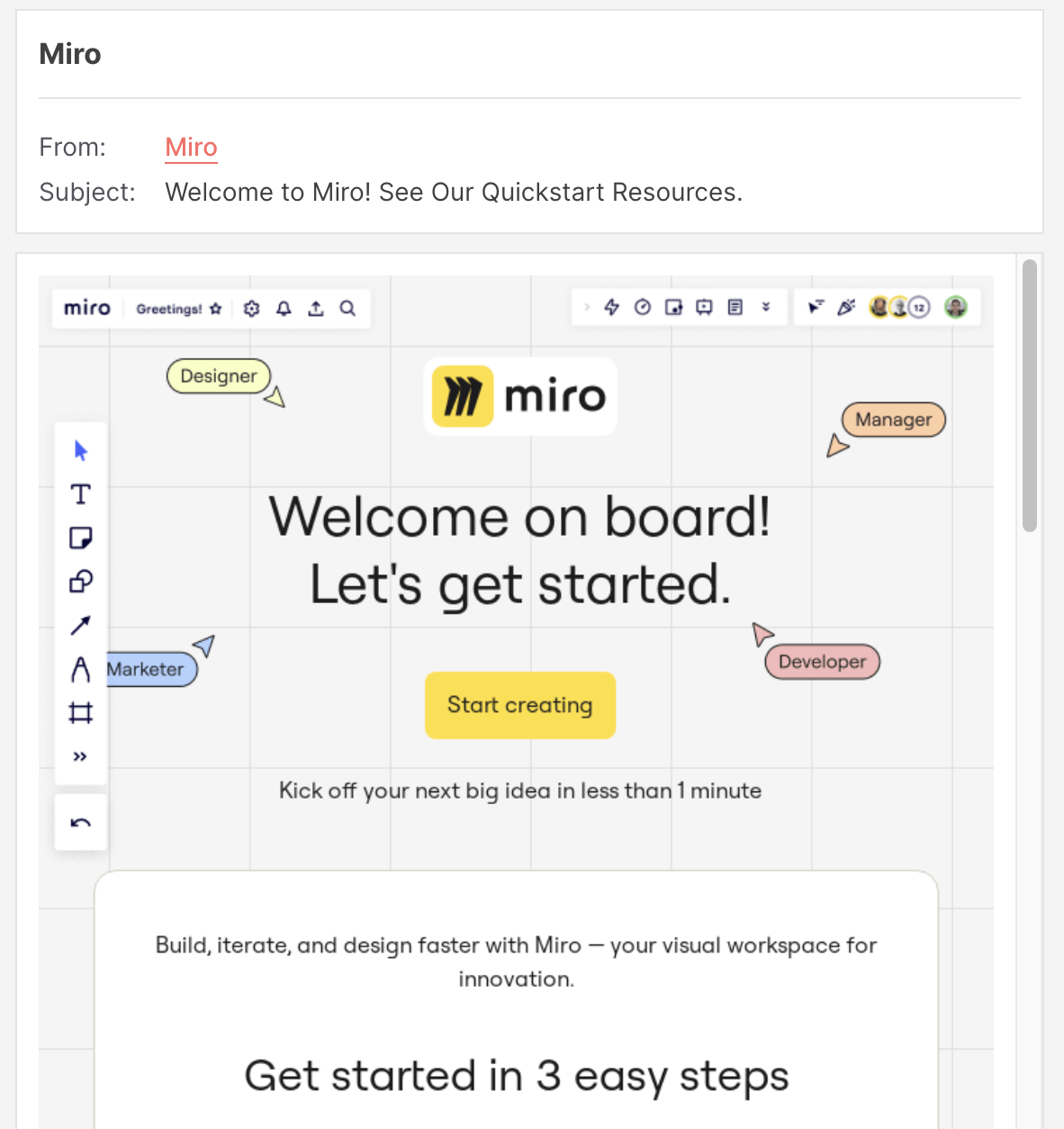 Miro Getting Started email example