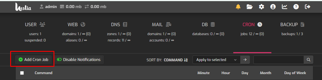 Add Cron Job in Hestia | BigCloudy KB 