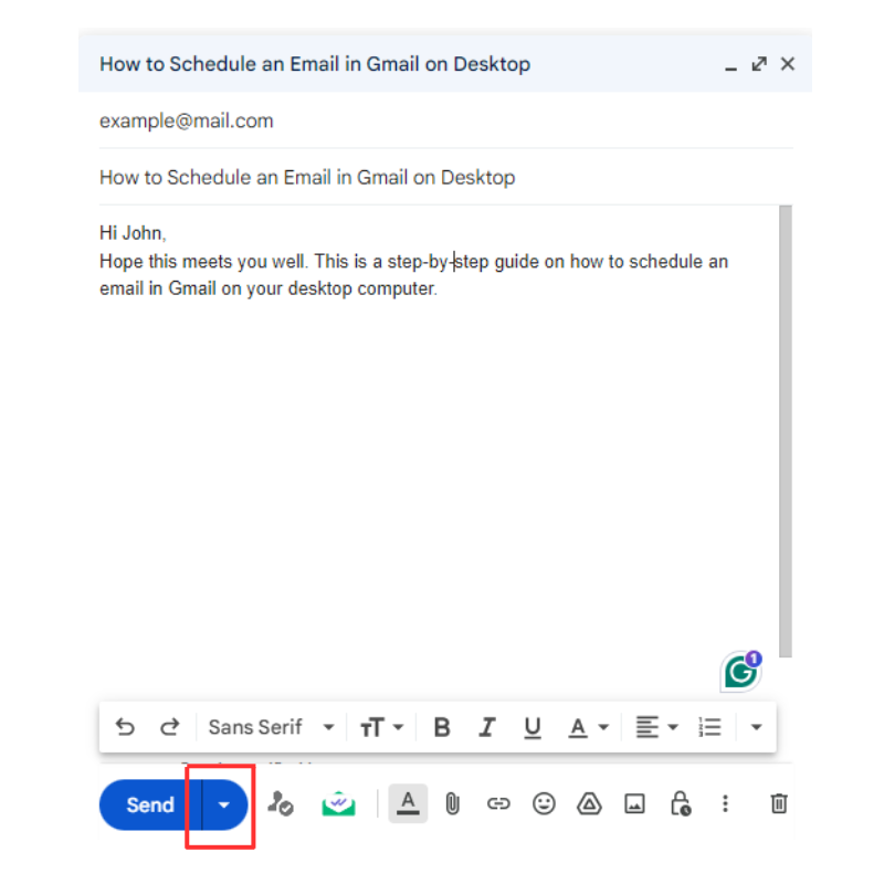 Click in the arrow besides Gmail “Send” button to schedule an email in Gmail