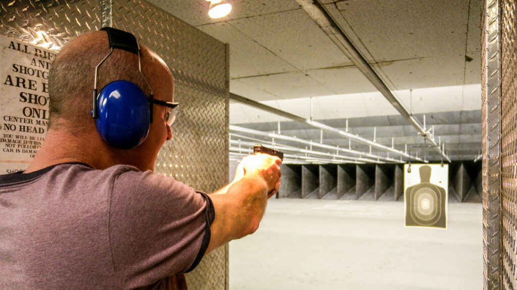 Some indoor ranges have a mechanical target holder.