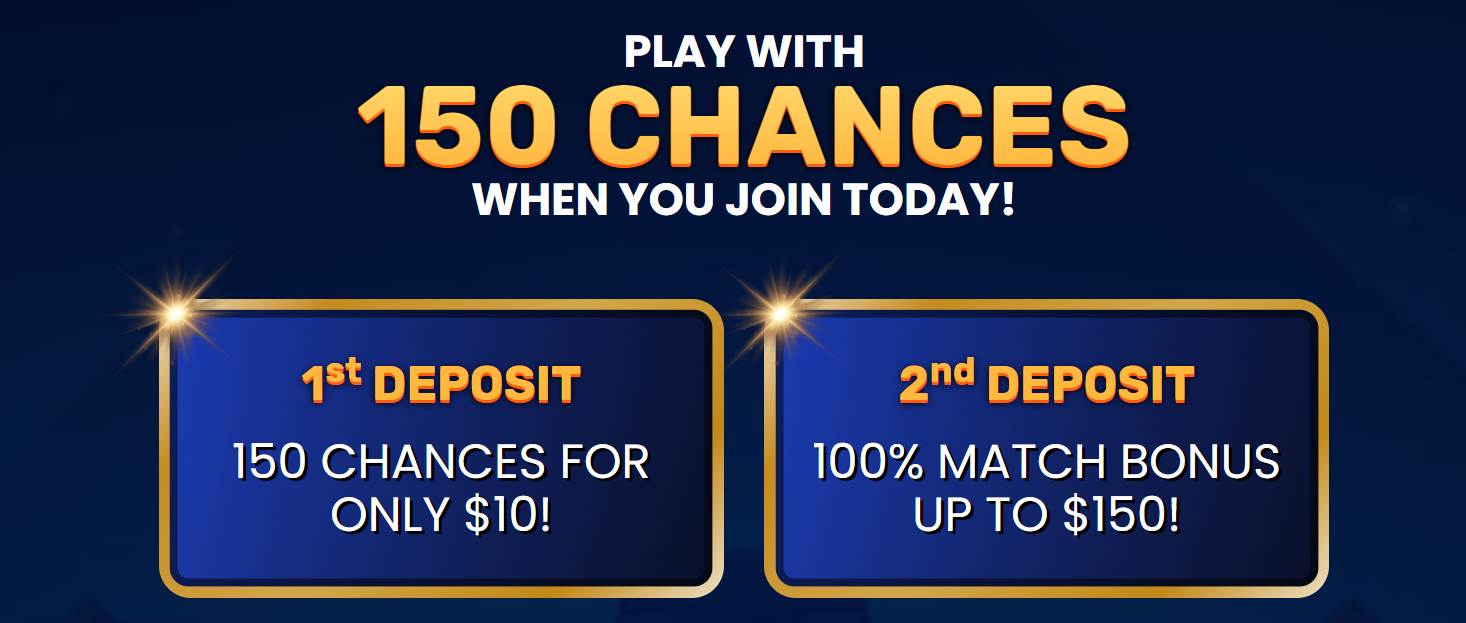 2nd Deposit - 100% Match Bonus up to $150!