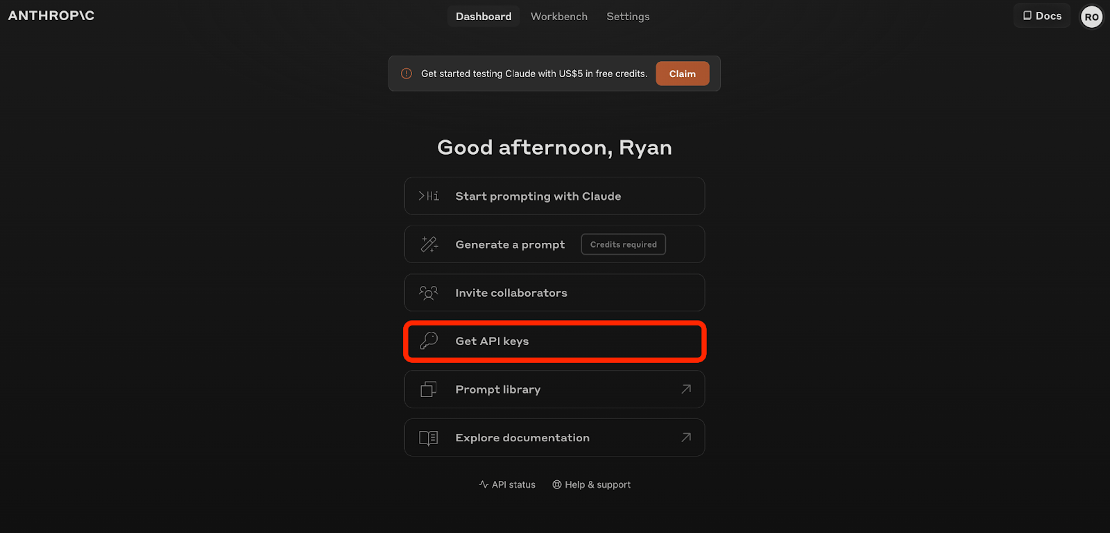 Get API keys